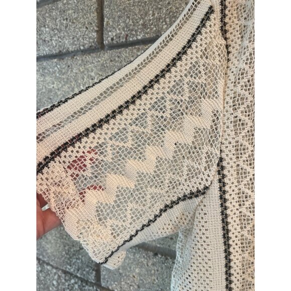 Denim & Flower Ricky Singh Mens XL White Crochet Knit Button-Up Shirt With Black - Picture 5 of 8